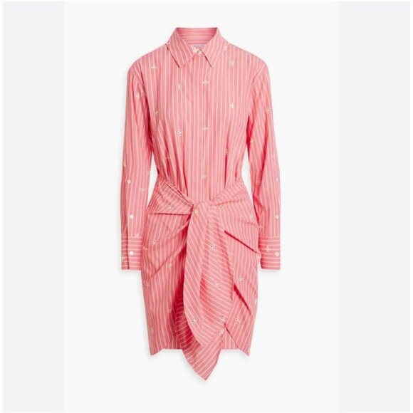 Derek Lam 10 Crosby Charlotte Dress Womens 12 Pink Stripe Tie Waist Shirt Button - Picture 1 of 6